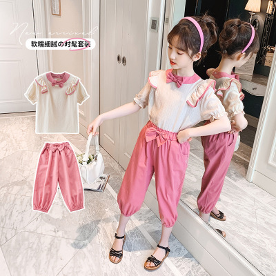 Children's Doll Shirt Suit Summer Girls' Summer 2021 New Korean Style Short Sleeve Western Style Small Girls and Teen Girls Two-Piece Suit