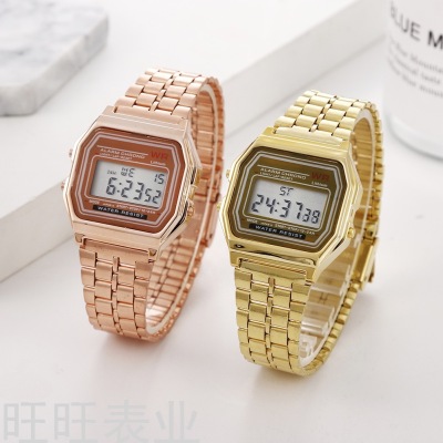 Hot Sale Popular Gold Watch Steel Band Square Men's and Women's Watch Student Electronic Watch Factory Direct Sales