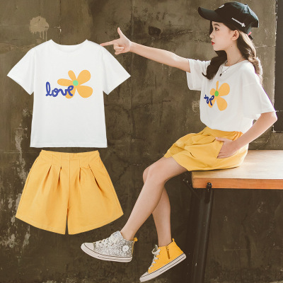 Girls' Suit Summer Clothes 2021new Girls' Summer Children's 12-Year-Old Fashion Children and Teens' Clothing Huzhou Woven Lining