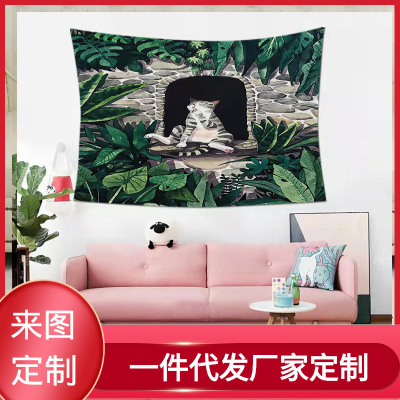Short Plush Printed Tapestry Home Decorative Background Cloth Live Broadcast Hanging Cloth Can Be Graphic Customization One Piece Dropshipping