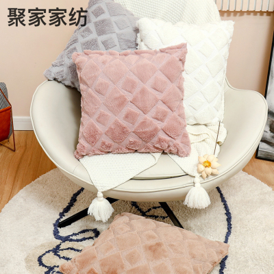 Double-Sided Geometric Three-Dimensional Embroidered Plush Thickened Pillow Cover Home Sofa Cushion Lumbar Cushion Cover Cross-Border Amazon
