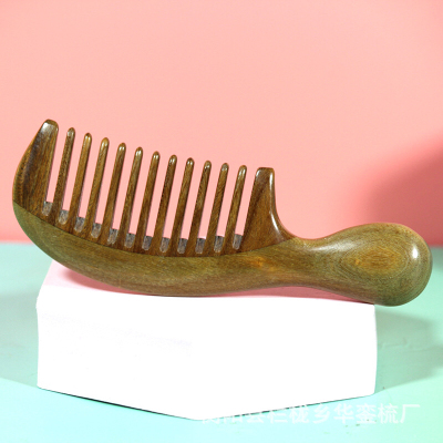 Factory Direct Sales Natural Log Genuine Green Sandalwood Comb Thick Handle Wide Tooth Fine Tooth Comb