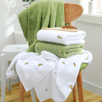 Yiwu Good Goods Full Embroidery Avocado 100% Cotton Bath Towel Internet Celebrity Bath Towel Pure Cotton Adult plus Size Soft Absorbent Customizable