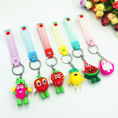 Korean Style Jelly Color Fruit Strawberry Pitaya Villain Key Ring Pendant Bag Ornaments Practical Small Gift