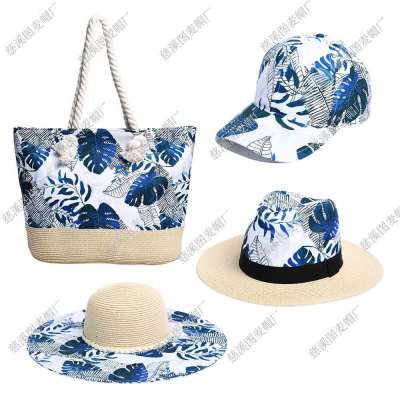 Cross-Border 2021 New Weaving Women's Bag Handmade Straw Woven Bag Women's Beach Hat Sun Hat Women's Summer Suit