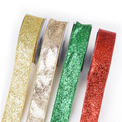 Factory Wholesale Gold and Silver Powder Glitter Tape Christmas Ribbon Gift Bouquet Packaging Decorative Bowknot Ribbon Polyster Ribbon