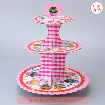 Factory Wholesale Paper Display Frame Professional Design Exquisite Three-Layer Paper Cake Stand Cardboard Cake Paper Shelves