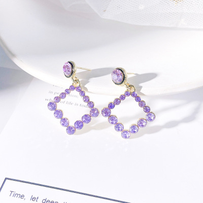 2021 New Fashion Geometry Pattern Diamond-Shaped 925 Earrings for Women Ins Cold Style European and American Earrings Factory Direct Sales