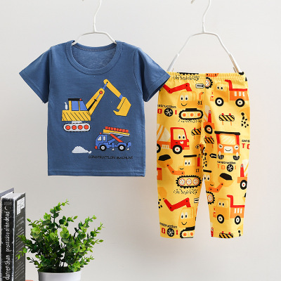 Thin Homewear Suit Short-Sleeved Trousers Combination Medium and Large Children's Underwear Suit Cross-Border Manufacturers Children's Clothing One Piece Dropshipping