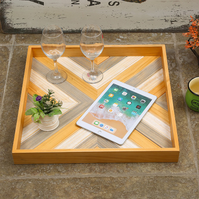 American Creative Solid Wood Square Tray Household Restaurant Afternoon Tea Wooden Plate Dim Sum Plate Tea Coffee Plate