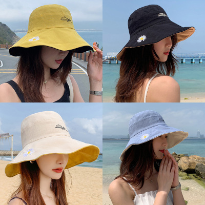 Little Daisy Bucket Hat Women's Summer Japanese Style Face Covering Korean Style Fashionable Casual Double-Sided Sun-Proof Big Brim Hat