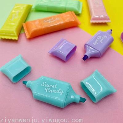 Creative Candy Shape Double-Headed Fluorescent Pen Mini Macaron 6-Color Key Color Marker Watercolor Pen