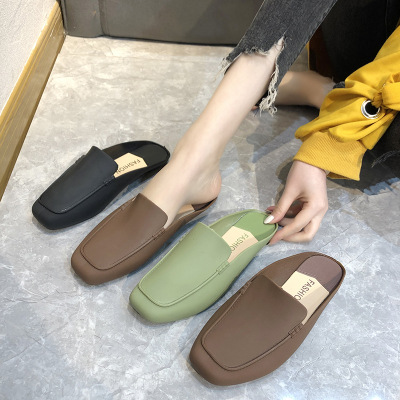 2021 Autumn and Summer New Lazy Half Slippers Women's Toe Cap Flat Heel Simple Women's Slippers Fashion Outdoor Slippers Wholesale