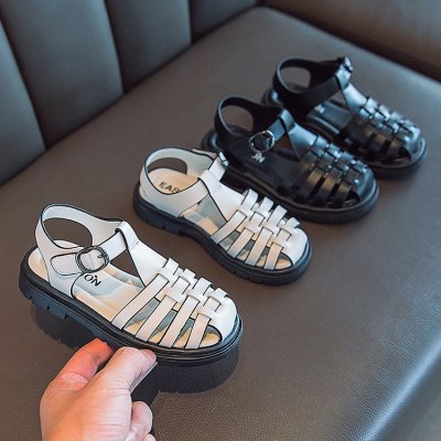 Girls' Sandals 2021 New Summer Closed Toe Fashion Princess Shoes Medium and Big Children Soft Bottom Braided Shoes Children's Beach