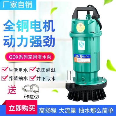 Qdx Household Submersible Pump 220V Single-Phase Small Clean Water Pump Large Flow 4-Inch Agricultural Irrigation Pumper 370W