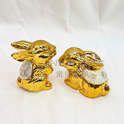 Nordic Golden Rabbit Animal Crafts Ornaments Loungewear Drinks Electroplated Metal Ceramic Decoration & Ornament