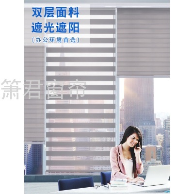 Factory Shop Louver Curtain Office Room Darkening Roller Shade Curtain Shutter Customized Punch-Free Double-Layer Soft Gauze Curtain