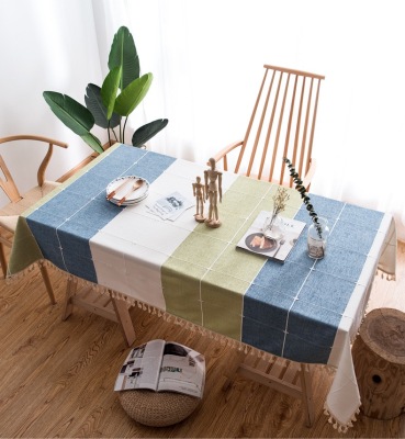 Color Matching Plaid Tablecloth Cotton Linen Fabric Tassel Coffee Table Tablecloth Custom Wholesale