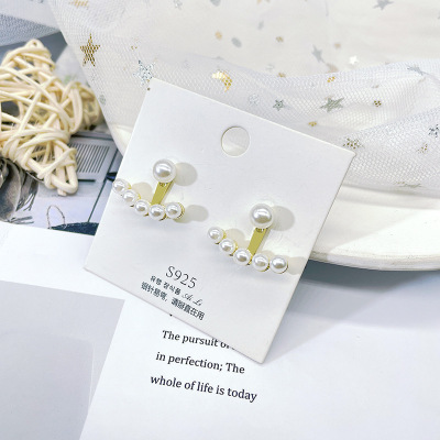 One Style for Dual-Wear Sterling Silver Needle Geometric Ear Clip White Zircon Simple Pearl Stud Earrings Female Earrings