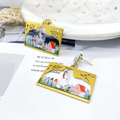 S925 Earrings Chen Xiaojun Same Style Earrings Cartoon Snow White and the Seven Dwarfs Earrings for Women