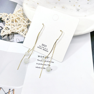 Opal Tassel Hanging Earrings Super Fairy Long Sterling Silver Needle Earrings Temperament Fashion Earrings Women