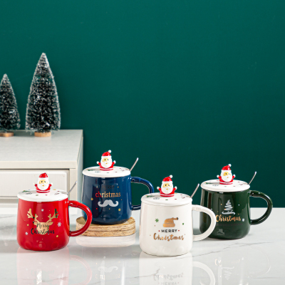 Santa Claus Mug Creative Cartoon Big Belly Cup Custom Logo with Cover Spoon Ceramic Cup Afternoon Tea Coffee Cup