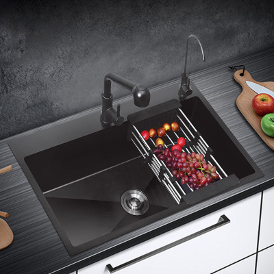 Basin Single Sink Large Kitchen Vegetable Washing Sink Handmade Black 304 Nano Stainless Steel Sink Household Sink