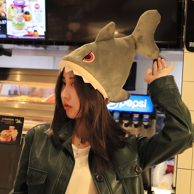 Douyin Online Influencer Same Style with Tail Moving and Singing Sand Carving Shark Hat Funny Birthday Gift Plush Toy