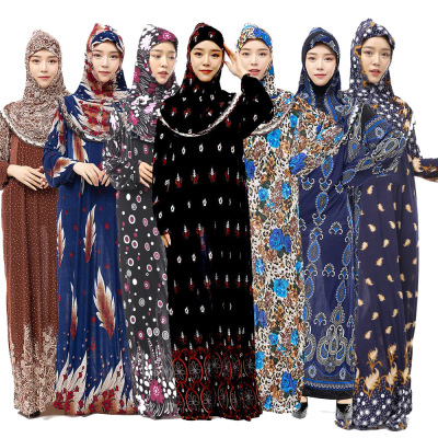 Color Muslim Traditional Women's Clothing Clothes for Worship Service Headscarf Robe Two-Piece Set Islamic Worship Women's Robe Cross-Border Delivery