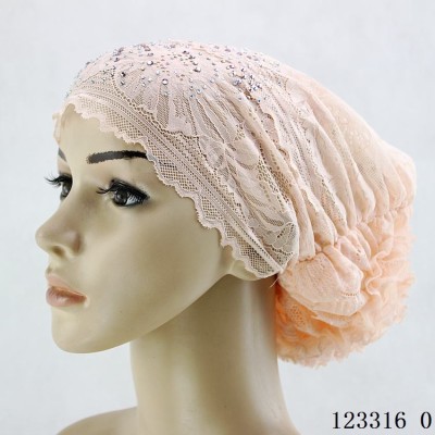 Lace Rhinestone Muslim Girl's Cap Plate Flower Hat Flower Cap Bottoming Hood Cross-Border Supply Factory Wholesale Delivery