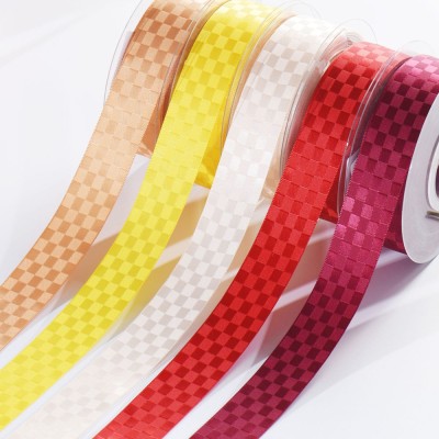 Factory Direct Polyester Square Plaid Silk Ribbon Webbing Ribbon Holiday Gift Packing Ribbon Decorative Accessories