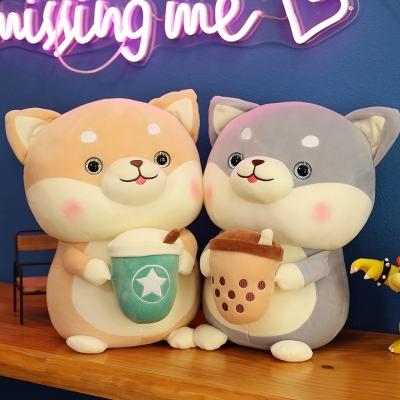 Cute Akita Doll Shiba Inu Muppet Doll Plush Toys Milk Tea Puppy Dog Doll Birthday Gift