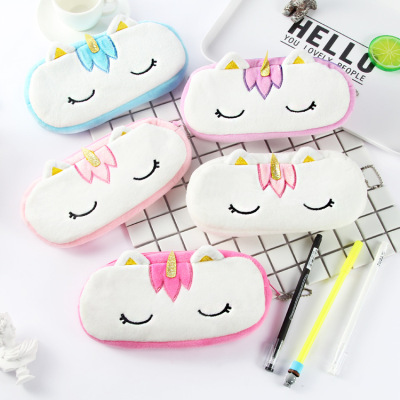 Cross-Border New Arrival Unicorn Large Capacity Zipped Pencil Bag Cartoon Creative Simple Female Student Stationery Case Factory Wholesale