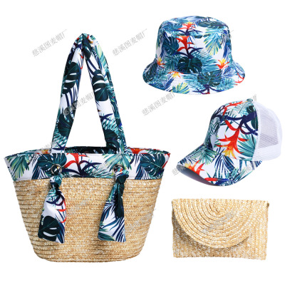 Jakikayi Cross-Border New Arrival Straw Hat Female Sunshade Beach Sun Protection Hat Straw Woven Bag Women's Suit