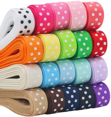 High Quality Printed Polka Dot Ribbed Band Printed Dot Ribbon Polyester Dot Ribbon Hair Bow Material
