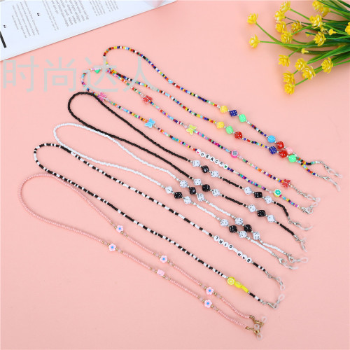 Mask Anti-Lost Lanyard Necklace Stylish round Color Crystal Chain Mask Lanyard Eyeglasses Chain