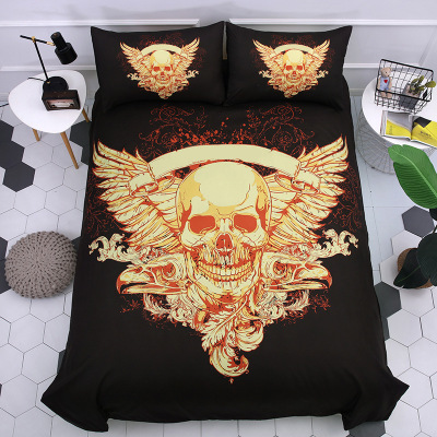SOURCE Factory Cross-Border Amazon 3D Digital Printing Skull Bed Sheet Three-Piece Set Factory Wholesale One Piece Dropshipping