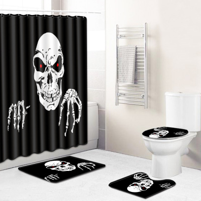 Thriller Skull Bathroom Shower Curtain Floor Mat Toilet Cover Foot Mat Four-Piece Set Amazon Sources Pattern Customized Size 1