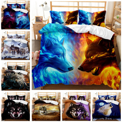 Ethnic Style Personalized Luminous Wolf Cross-Border E-Commerce Foreign Trade Four-Piece EBay Three-Piece Quilt Cover Wish Bed Sheet Fitted Sheet