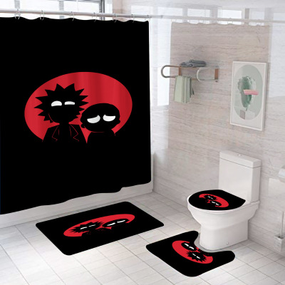 Cross-Border Hot Selling 3D Digital Printing Black Background Cartoon Anime Series Shower Curtain Bathroom Four-Piece Set Graphic Customization