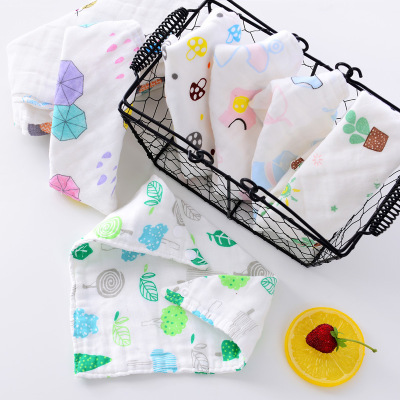 [Eight Layers] Gauze Baby Triangle Towel Autumn and Winter Cartoon Baby Saliva Towel Newborn Snap Fastener Bib Scarf