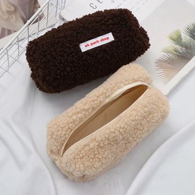 Korean Ins Plush Stationery Case Buggy Bag Lamb Wool Cute Japanese Style Good-looking Student Large Capacity Pencil Case