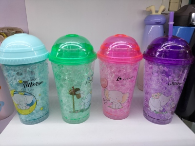 Factory Direct Sales Cup Ice Cup Plastic Cup Cup with Straw Advertising Cup Double-Layer Cup