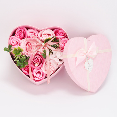 Cross-Border Supply Qixi Valentine's Day Teacher's Day Present for Client Heart-Shaped Rose Gift Box Soap Flower Creative Gift Items