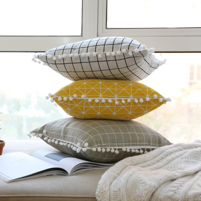 INS White Ball Geometric Cotton and Linen Waist Pillow Pillow Cushion Lumbar Pillow Sofa Lumber Pad Back Rectangular without Core