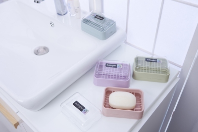 H01-1111 Simple Plastic Covered Clear with Cover Drain Soap Box Bathroom Bath Soap Box