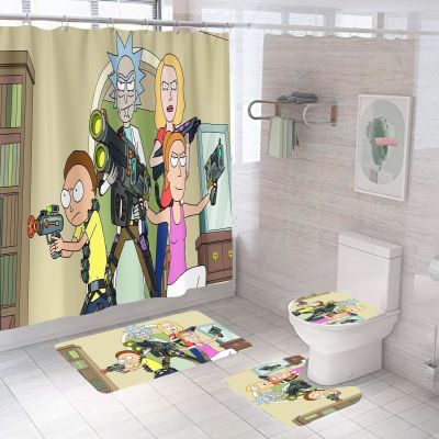 Cross-Border Hot Selling 3D Digital Printing Cartoon Anime Series Waterproof Shower Curtain Bathroom Four-Piece Set Graphic Customization