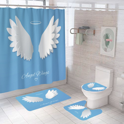 Hot Sale Cross-Border Amazon 3D HD Digital Printing Angel Wings Mildew-Proof Waterproof Polyester Bathroom Shower Curtain