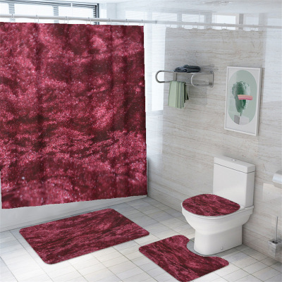Amazon Exclusive for Cross-Border Creative Digital Printing Shower Curtain Burgundy Pattern Graphic Customization Factory Direct Supply