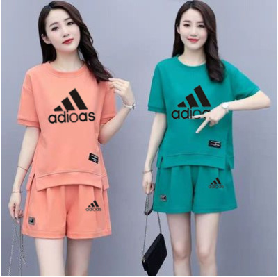 Foreign Trade Taiwan New Loose Sportswear Suit Fashion Wide-Leg round Neck Short Sleeve Shorts Casual Running Two-Piece Suit